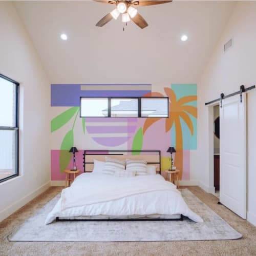 Geometric Abstract Bedroom Mural | Murals by Britny Lizet. Item composed of synthetic compatible with mid century modern and contemporary style