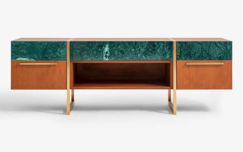Famed Rainforest Marble TV Cabinet with Drawers | Media Console in Storage by LAGU. Item made of wood