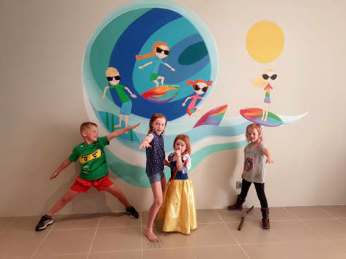 Surf Kids | Murals by Susan Respinger. Item made of synthetic