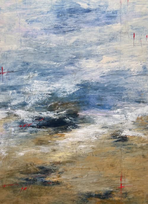 Field of Gold | Oil And Acrylic Painting in Paintings by Ana Carolina Mönnaco. Item made of paper works with contemporary & coastal style