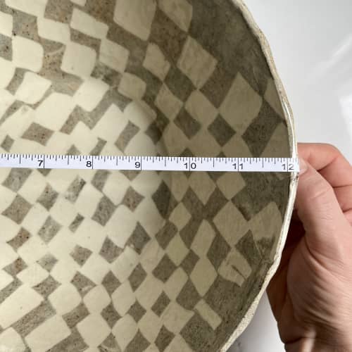 Large Stoneware Serving Bowl | Round Checkered Salad Bowl | Serveware by Casa Studio. Item made of stoneware works with boho & minimalism style