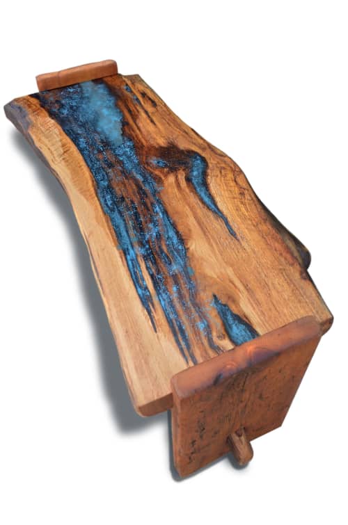 Live edge oak with epoxy resin inlay | Coffee Table in Tables by Abodeacious. Item composed of oak wood