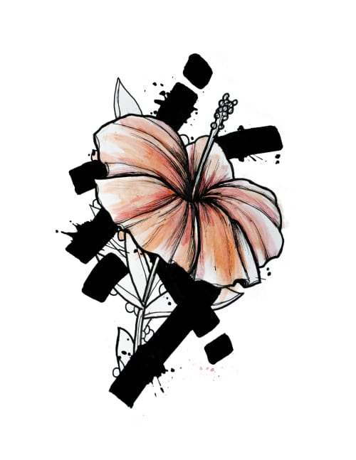 Hibiscus Orange | Watercolor Painting in Paintings by ZJA. Item made of paper with synthetic