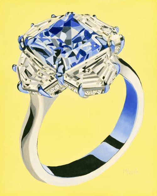 Blue Sapphire Ring Portrait | Oil And Acrylic Painting in Paintings by Michelle Keib Art. Item in contemporary or art deco style