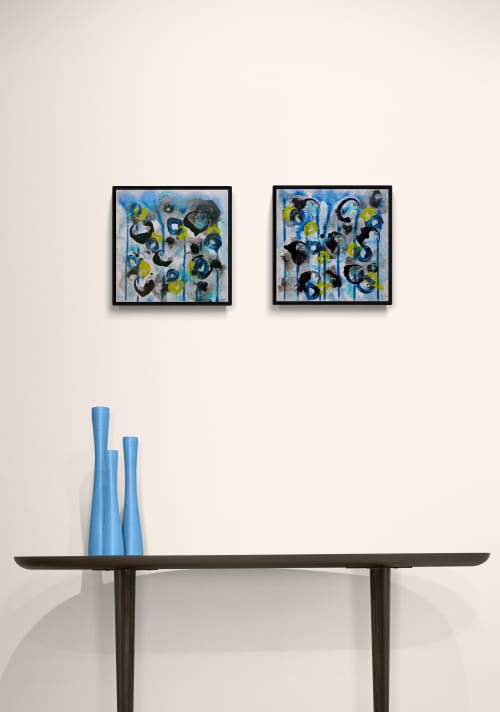 Bloom #6 Diptych | Oil And Acrylic Painting in Paintings by Joanie Gagnon San Chirico Studio. Item composed of canvas and synthetic