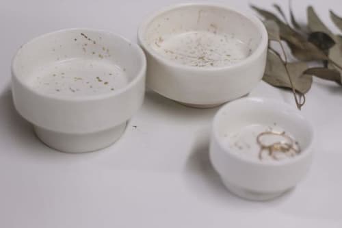 Sparkling White and Gold Pedestal Ring Dish | Bowl in Dinnerware by Kristina Kotlier. Item made of ceramic works with boho & minimalism style