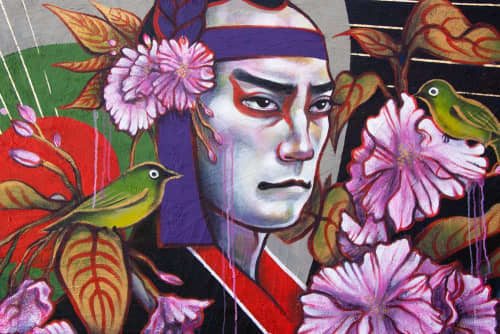 Japanese Kabuki Sukeroku Actor Painting on Wood Board | Oil And Acrylic Painting in Paintings by JUURI. Item made of wood with synthetic
