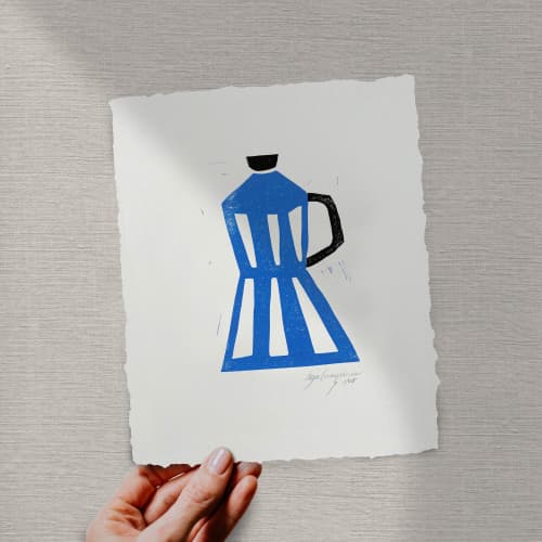 Italia, Linocut, Ink on paper | Prints by Llinella. Item made of paper works with mid century modern & contemporary style