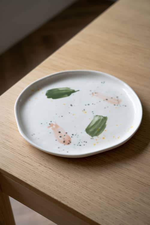 Handmade Porcelain Dinner Plates. Off-white With Strokes | Dinnerware by Creating Comfort Lab. Item composed of ceramic