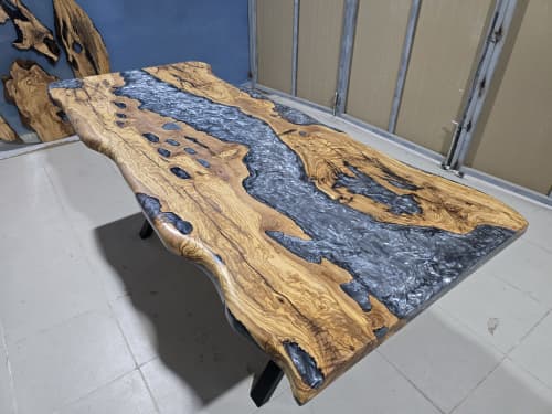 Live Edge River Epoxy Table Top | Dining Table in Tables by LuxuryEpoxyFurniture. Item composed of wood and synthetic