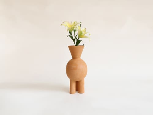 V-neck Three Legged Terracotta Vase | Vases & Vessels by Aman Khanna (Claymen)ˇ. Item composed of ceramic