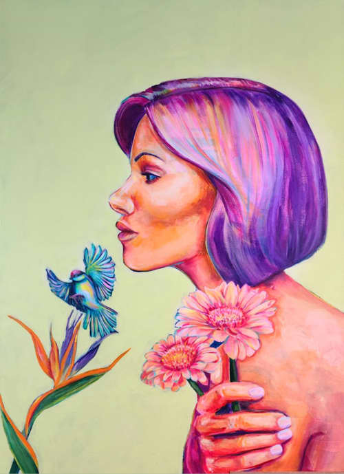 Galene "The seeker of tranquility" "Goddess and Nymphs Coll | Oil And Acrylic Painting in Paintings by Maya Corona. Item made of canvas & synthetic