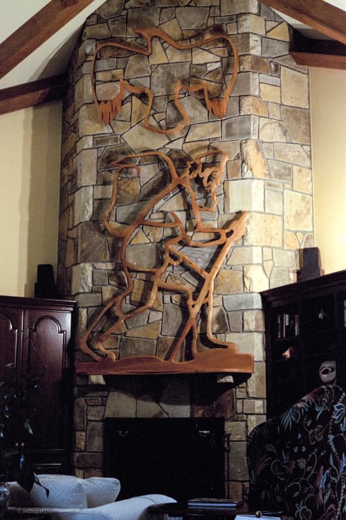 Mountain Man with Raven | Wall Sculpture in Wall Hangings by Jeffrey H Dean. Item composed of wood