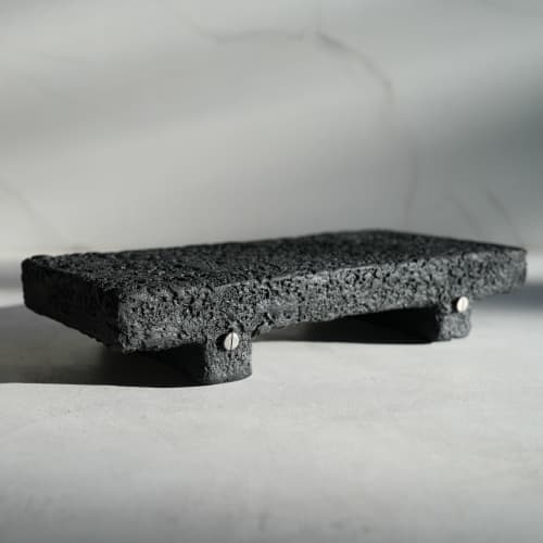 Large Shelf Riser in Carbon Black Concrete with Gunmetal Riv | Decorative Tray in Decorative Objects by Carolyn Powers Designs. Item composed of brass and concrete in minimalism or contemporary style