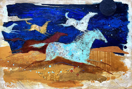 Racing The Stars | Mixed Media by Shelli Walters Studio. Item in contemporary style