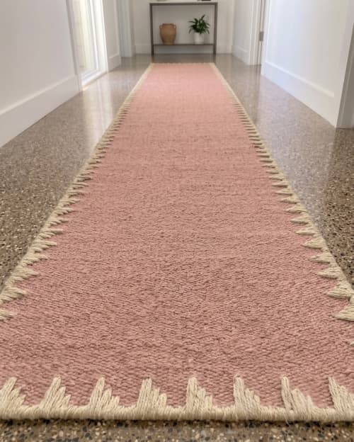 Handwoven Woolen Pink Runner Rug | Rugs by Evergreen Carpets. Item made of wool works with boho & minimalism style
