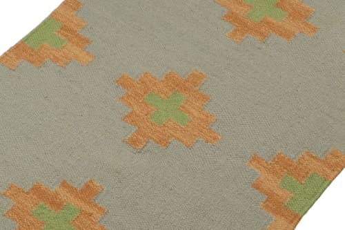 Rug & Kilim’s Tribal style Kilim in Grey with Gold & Green | Area Rug in Rugs by Rug and Kilim. Item made of wool