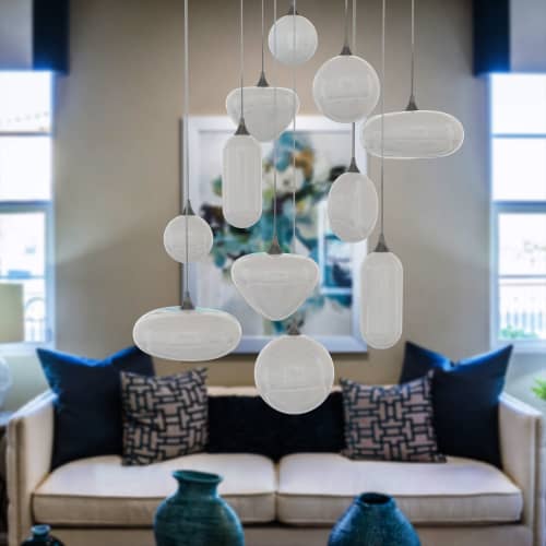 Opalina — 11‑Pendant Sculptural Glass Chandelier | | Pendants by Galilee Lighting. Item made of metal & glass compatible with modern style