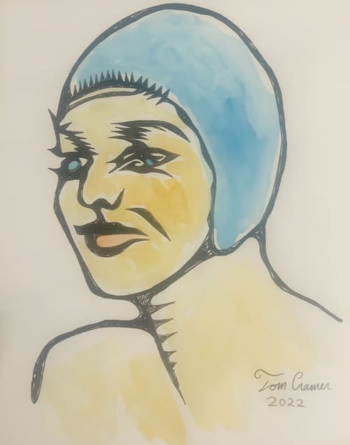 lady in bathing cap" | Watercolor Painting in Paintings by Tom Cramer. Item made of paper