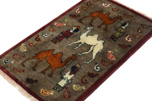 Vintage Gabbeh Tribal rug in Brown with Multicolor Pictorial | Area Rug in Rugs by Rug and Kilim