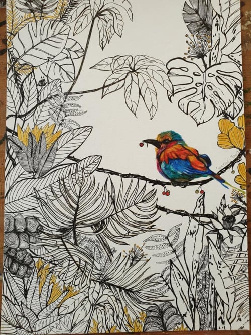 Theme: Birds | | Oil And Acrylic Painting in Paintings by Yamini Reddy. Item composed of synthetic