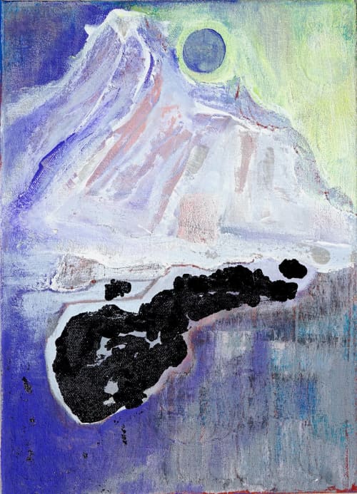 Midnight Mountain Moon Vista - Tokyo Echoes Painting | Oil And Acrylic Painting in Paintings by Jacob von Sternberg Large Abstracts. Item made of canvas with synthetic