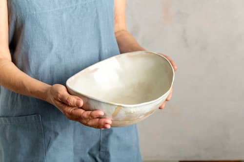 Cream Ceramic Salad Bowl, Unique Wedding Gift | Dinnerware by ShellyClayspot. Item made of stoneware works with minimalism & urban style