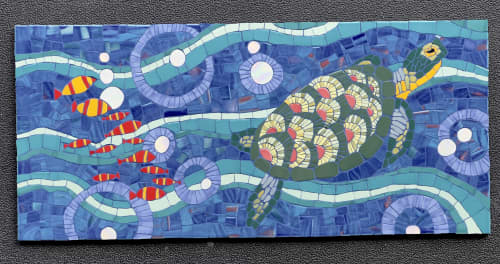 Memorial Bench - Mosaic Insert | Public Mosaics by Gila Mosaics Studio | Congressional Cemetery in Washington. Item made of stone with glass