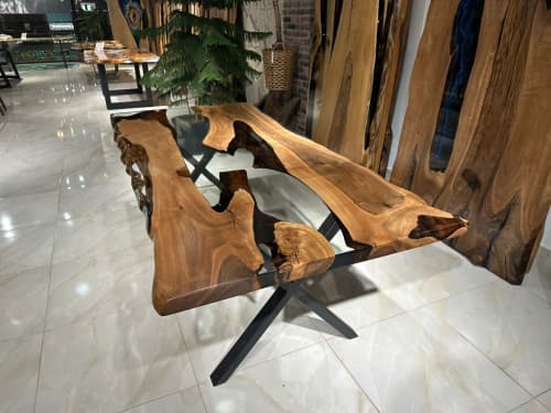 Special Ultra Transparent Epoxy Table - Made To Order | Dining Table in Tables by Gül Natural Furniture. Item composed of walnut & metal compatible with art deco and modern style