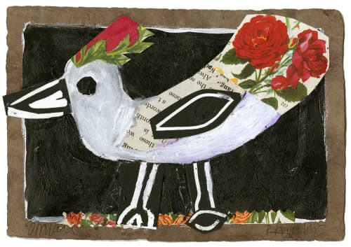 Red Rose Bird | Prints by Pam (Pamela) Smilow. Item composed of paper