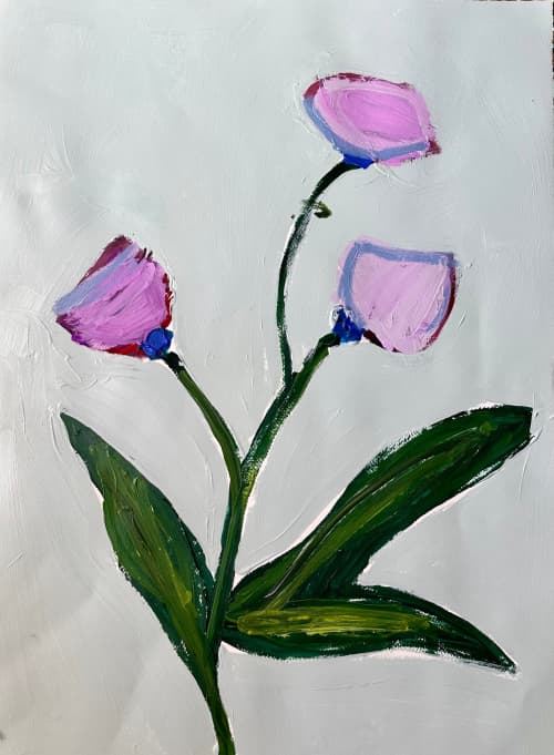 Pink Tulips | Oil And Acrylic Painting in Paintings by Erin Donahue Tice Fine Art. Item made of paper & synthetic