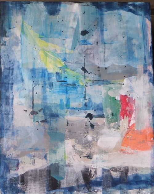Wabi Sabi II- Abstract Blue Painting | Oil And Acrylic Painting in Paintings by Twyla Gettert. Item made of canvas compatible with contemporary and japandi style