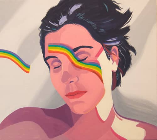 Rainbow Face | Oil And Acrylic Painting in Paintings by Helena Wurzel. Item made of canvas & synthetic