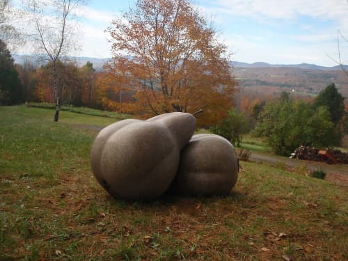 Pear Pair Bench | Public Sculptures by Jim Sardonis. Item made of bronze & granite