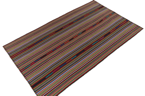 1950s Vintage chaput Kilim rug in Polychromatic Stripe | Area Rug in Rugs by Rug and Kilim
