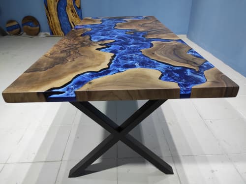 Walnut Epoxy Resin Dining Table | Tables by LuxuryEpoxyFurniture. Item composed of walnut and metal in contemporary or country & farmhouse style