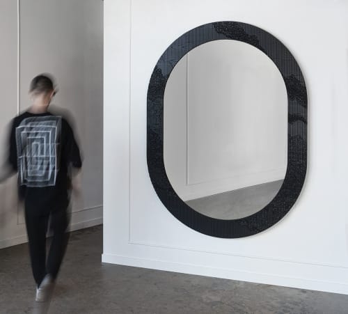Shale Mirrors | Decorative Objects by Simon Johns | Piers 92/94 in New York. Item composed of wood and glass