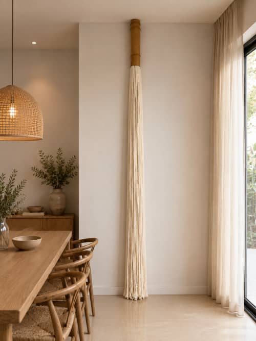Single Bamboo Fiber Art Wall Module for Custom Installations | Sculptures by Olivia Fiber Art. Item composed of bamboo and wool in minimalism or japandi style