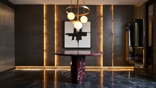 Arti Elazig Cherry Marble Round Dining Table | Tables by HamamDecor LLC. Item composed of marble in mediterranean or modern style