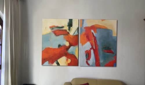 RED IN BLUES  I | Paintings by Cecilia Arrospide | Private Residence - Lima, Peru in Lima
