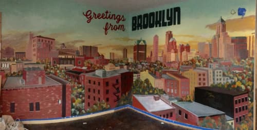 Greetings From Brooklyn Pizzeria Mural | Murals by Dan Terry. Item made of synthetic