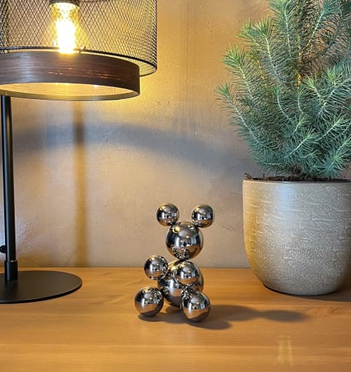 Tiny Stainless Steel Bear 'Tony' | Sculptures by IRENA TONE. Item composed of steel in minimalism or art deco style