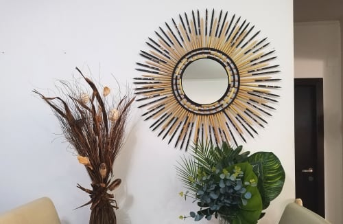 Mirror Decorative Raffia Mirror, , Boho Mirror, | Decorative Objects by Magdyss Boutique. Item composed of wood and glass in boho or contemporary style