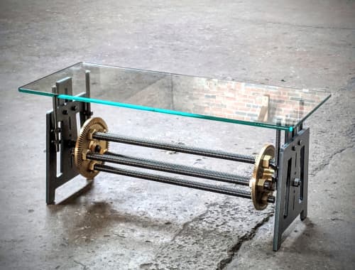 Turbine in Brass | Coffee Table in Tables by Davino Mari Design | Columbus in Columbus. Item made of brass with glass works with industrial & urban style
