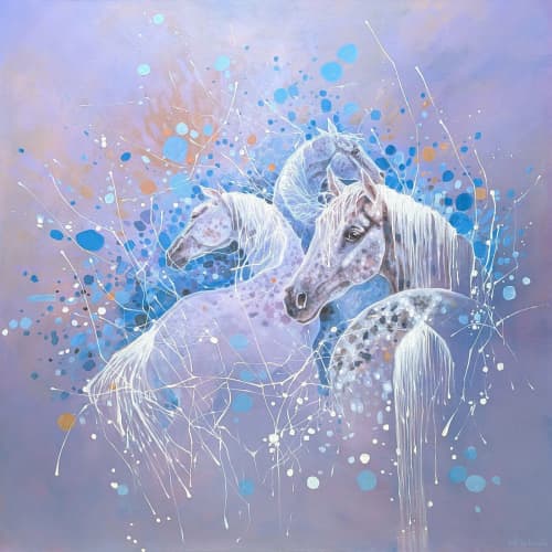 Magical Realism Arabian Horses Oil Painting | Oil And Acrylic Painting in Paintings by Gill Bustamante