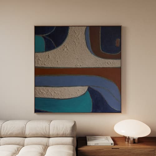 Mid Century Modern Geometric Artwork | Oil And Acrylic Painting in Paintings by Berezart. Item composed of canvas in boho or minimalism style
