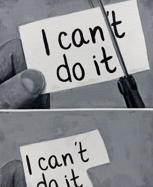 funny painting meme cutout scissor internet humor | Oil And Acrylic Painting in Paintings by Dan Bina. Item composed of canvas and synthetic