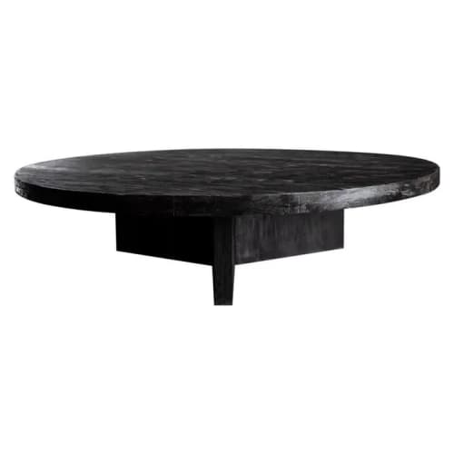 Solid Black Oak Round Coffee Table | Tables by Aeterna Furniture. Item made of oak wood