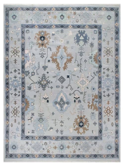 Subtle oushak handknotted rug | Rugs by Shaheran Ansari. Item made of cotton compatible with boho and contemporary style