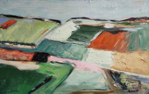 Green Landscape | Oil And Acrylic Painting in Paintings by Sophie DUMONT.. Item made of canvas works with contemporary & modern style